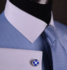 B2B Shirts - Light Blue Luxury Herringbone White Collar White Cuff Formal Business Dress Shirt with Paisleys - Business to Business
