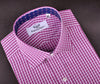 B2B Shirts - Red Magenta Gingham Check Formal Business Dress Shirt Wrinkle Stars Blue Twill Fashion - Business to Business