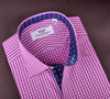 B2B Shirts - Red Magenta Gingham Check Formal Business Dress Shirt Wrinkle Stars Blue Twill Fashion - Business to Business