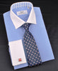 Luxury Blue Small Striped Formal Business Dress Shirt in French Double Cuffs - White Contrast Cuff