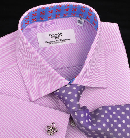 Purple Violet Herringbone Formal Business Dress Shirt Stylish Luxury Fashion Work Apparel