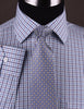 Blue Gingham Check Plaid Formal Business Dress Shirt Button Cuff Spread Collar Paisley Floral Inner Lining