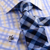 B2B Shirts - Yellow Blue Herringbone Checkered Striped Formal Business Dress Shirt Luxury Twill Design French Cuffs - Business to Business