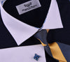 B2B Shirts - Navy Blue Diamond Stars Formal Business Dress Shirt White Collar and Cuff Blue Paisley Fashion - Business to Business