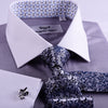 B2B Shirts - Gray Floral Dress Shirt Formal White Contrast Collar And Cuffs, French Cuff Business Style - Business to Business