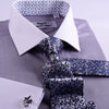 B2B Shirts - Gray Floral Dress Shirt Formal White Contrast Collar And Cuffs, French Cuff Business Style - Business to Business