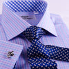 B2B Shirts - Purple Blue Designer Checkered Formal Business Dress Shirt With Blue Check Inner Lining - Business to Business
