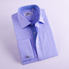B2B Shirts - Purple Blue Designer Checkered Formal Business Dress Shirt With Blue Check Inner Lining - Business to Business