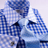 B2B Shirts - Blue Gingham Check Formal Business Dress Shirt Designer Checkered With Contrast Light Blue Collar And Cuffs - Business to Business