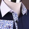 B2B Shirts - Navy Blue Diamond Stars Formal Business Dress Shirt White Collar and Cuff Blue Paisley Fashion - Business to Business