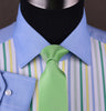 Blue Poplin Yellow Green Grey Striped Formal Business Dress Shirt
