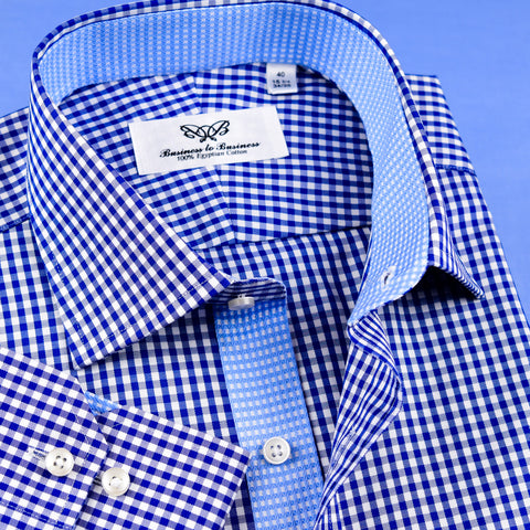 Blue Check With Hounds Tooth Inner Lining Formal Business Dress Luxury Fashion Single Cuff