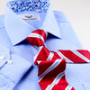 Blue Hound's-tooth Business Dress Shirt Standard Cuff With Floral Inner Lining