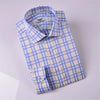 Yellow Blue Herringbone Checkered Striped Formal Business Dress Shirt Luxury Twill Design