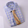 Yellow Blue Herringbone Checkered Striped Formal Business Dress Shirt Luxury Twill Design