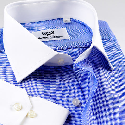 Blue Oxford Dress Shirt Formal Contrast Collar And Cuff Standard Single Cuff Business Fashion Design
