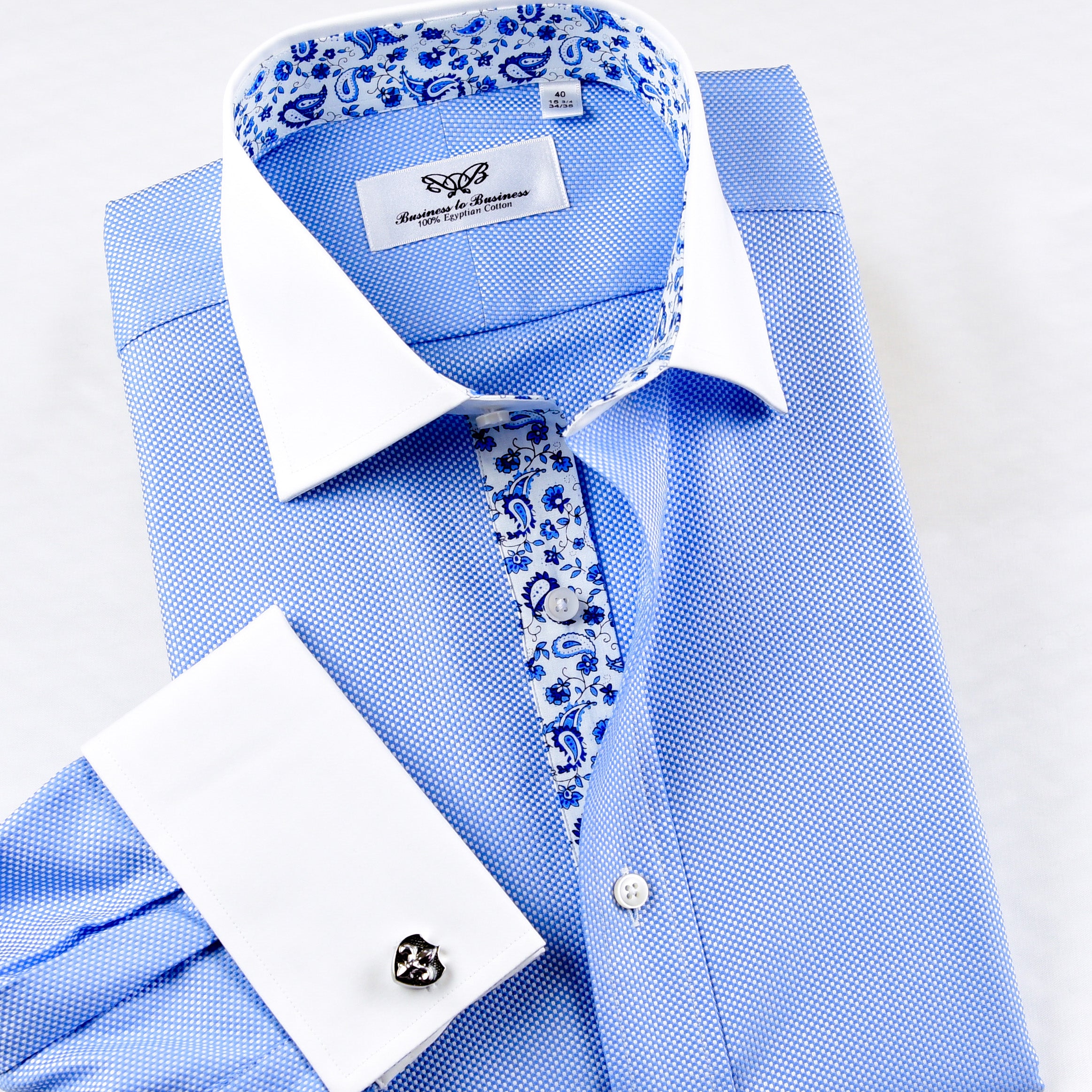 Blue Royal Oxford Floral Paisley Formal Business Dress Shirt With ...