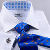 White Herringbone Twill Formal Business Dress Shirt With Blue Fleur-de-lis Inner Lining Fashion