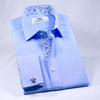Blue Twill Professional Dress Shirt in Double French Cuff With Unique Inner Lining Design