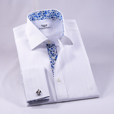 Italian Best White Herringbone Twill Formal Business Dress Shirt With ...