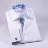 Italian Best White Herringbone Twill Formal Business Dress Shirt With Blue Floral Inner Lining Fashion