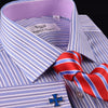 Dual Navy Blue Stripes Business Dress Shirt Pink Gingham Plaids & Checks Design in French Cuffs and Spread Collar