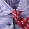 Dual Navy Blue Stripes Business Dress Shirt Pink Gingham Plaids & Checks Design in French Cuffs and Spread Collar