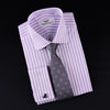 Purple Dual Striped Men's Twill Formal Dress Shirt Luxury Business Boss Fashion in French Cuff with Spread Collar