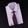 Purple Dual Striped Men's Twill Formal Dress Shirt Luxury Business Boss Fashion in French Cuff with Spread Collar