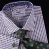 Navy Brown Oxford Striped Formal Dress Shirt Baroque Paisley Lavish Italian Boss in French Cuffs with Spread Collar