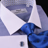 Solid Navy Blue Business Dress Shirt Formal White Collar & Cuff Contrast Floral in French Cuffs and Spread Collar