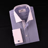Solid Navy Blue Business Dress Shirt Formal White Collar & Cuff Contrast Floral in French Cuffs and Spread Collar