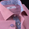 Mini Red Hairline Stripes Formal Business Dress Shirt Blue Floral Designer Style in Button Cuff with Spread Collar