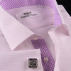Sexy Pink Stripe Men's Twill Luxury Dress Shirt Business Formal Plaids & Checks in French Cuff with Spread Collar