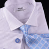 Blue Thin Stripe Formal Business Dress Shirt Egyptian Cotton Men's Twill Luxury in French Cuff with Spread Collar