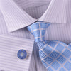 Blue Thin Stripe Formal Business Dress Shirt Egyptian Cotton Men's Twill Luxury in French Cuff with Spread Collar