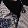 Navy Brown Oxford Striped Formal Dress Shirt Baroque Paisley Lavish Italian Boss in French Cuffs with Spread Collar