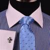 Blue Floral Striped Formal Business Dress Shirt White Collar White Cuff Contrast in French Cuffs and Spread Collar