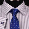 Blue Dual Stripes Formal Business Dress Shirt Paisley Floral Designer Fashion GQ in French Cuffs and Spread Collar
