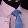 Thin Blue Pink Wide Stripe Formal Business Dress Shirt Floral Gingham Check Boss in French Double Cuffs in Spread Collar