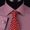 Mini Red Hairline Stripes Formal Business Dress Shirt Blue Floral Designer Style in Button Cuff with Spread Collar