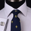 Blue Thin Stripe Formal Business Dress Shirt Egyptian Cotton Men's Twill Luxury in French Cuff with Spread Collar