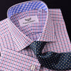 Red White Blue Tattersall Plaid Checkered Formal Business Dress Shirt