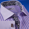 Pastel Multi-Colored Striped Dress Shirt White Poplin Contrast Cuff Business Top in French Cuffs