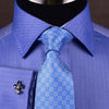 Luxury Blue Herringbone Twill Business Dress Shirt w Fleur-De-Lis
