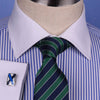 New Light Blue Striped Dress Shirt Luxury Men's White French Collar Business Top in French Cuffs