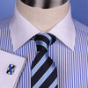 New Light Blue Striped Dress Shirt Luxury Men's White French Collar Business Top in French Cuffs