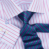 Pink Striped Blue Paisley Business Dress Shirt Floral Button Cuff Designer Style