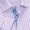 Pink Striped Blue Paisley Business Dress Shirt Floral Button Cuff Designer Style