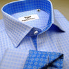 B2B Shirts - Blue Herringbone Fade Checkered Formal Business Dress Shirt with Diamond Stars - Business to Business
